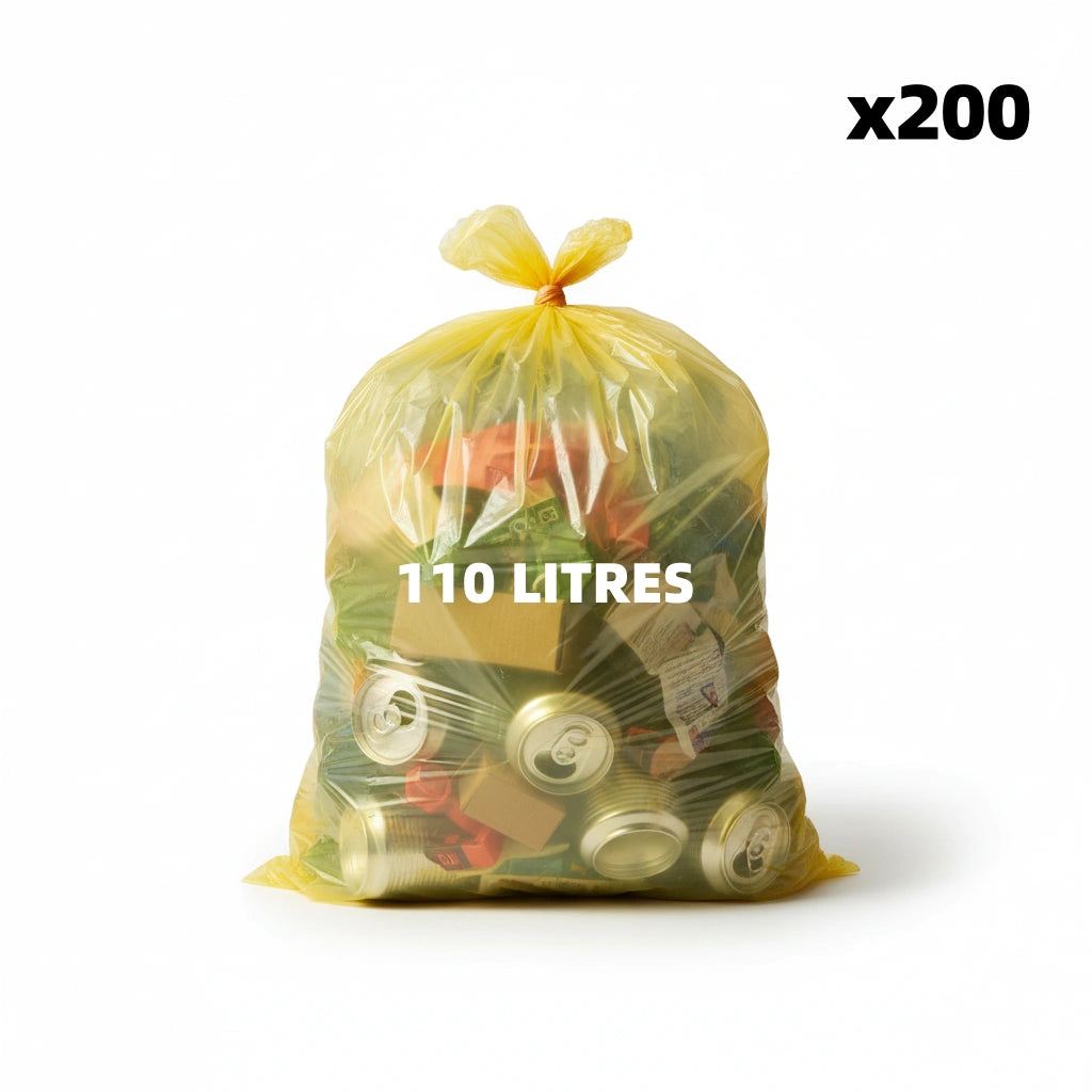 Sac poubelle - 110L - Jaune - 200 sacs - 40µ