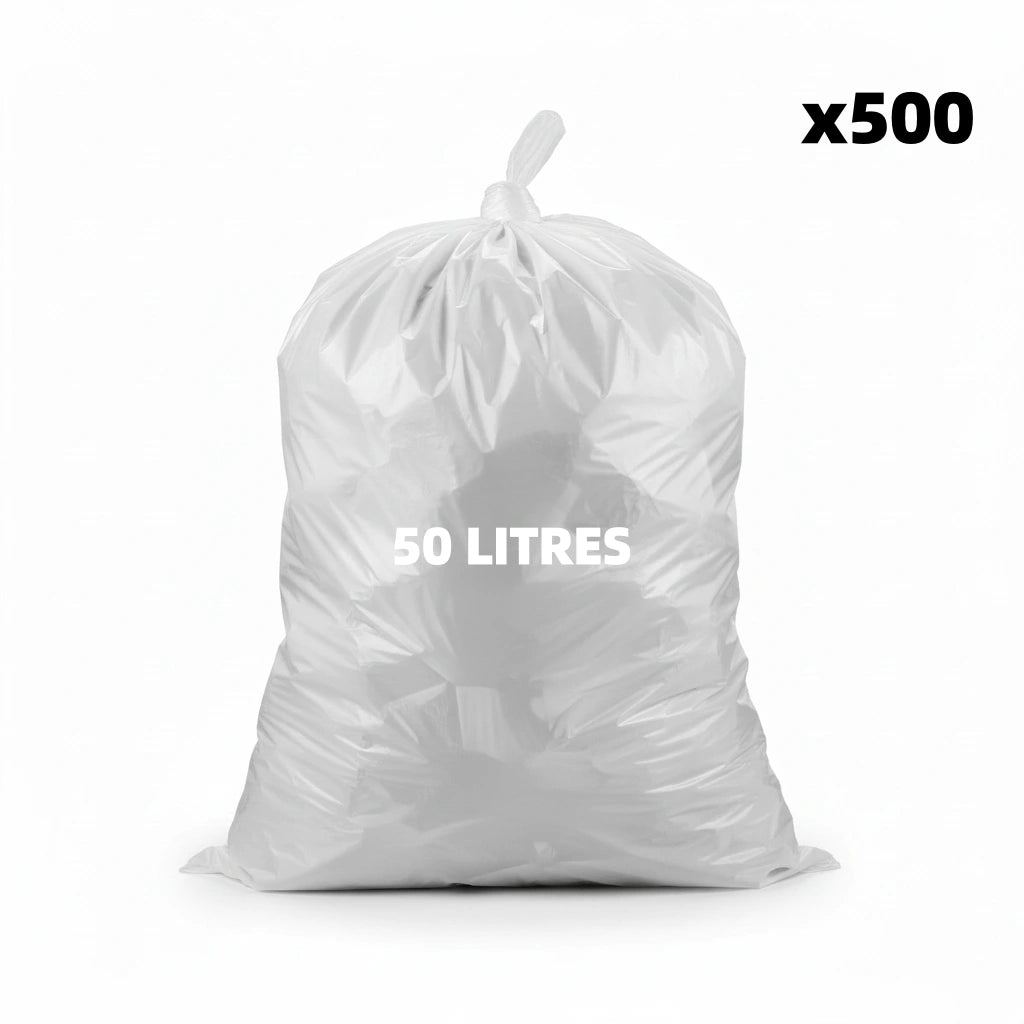Sac poubelle - 50L - Blanc - 500 sacs - 14µ
