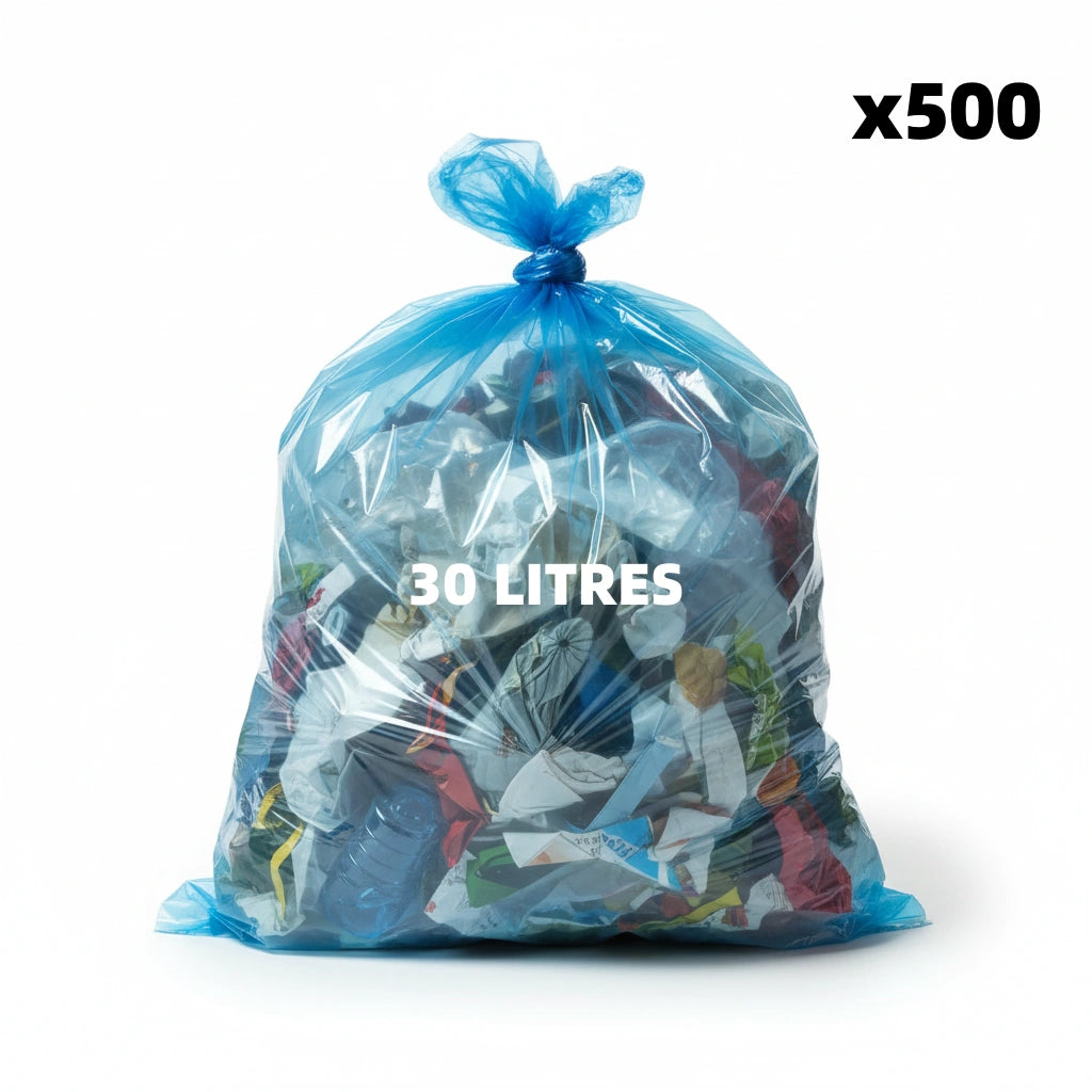 Sac poubelle - 30L - Bleu - 500 sacs - 12µ
