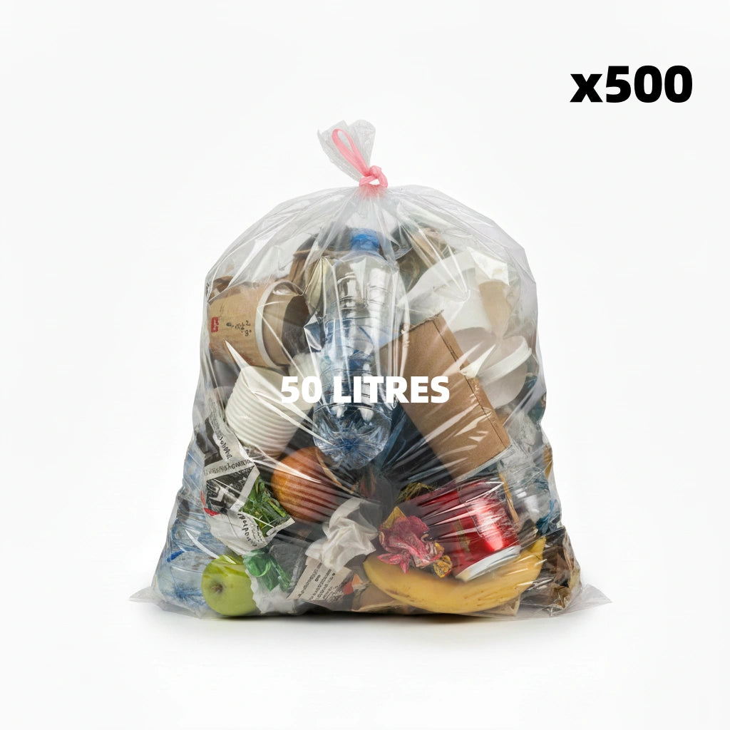 Sac poubelle - 50L - Transparent - 500 sacs - 14µ