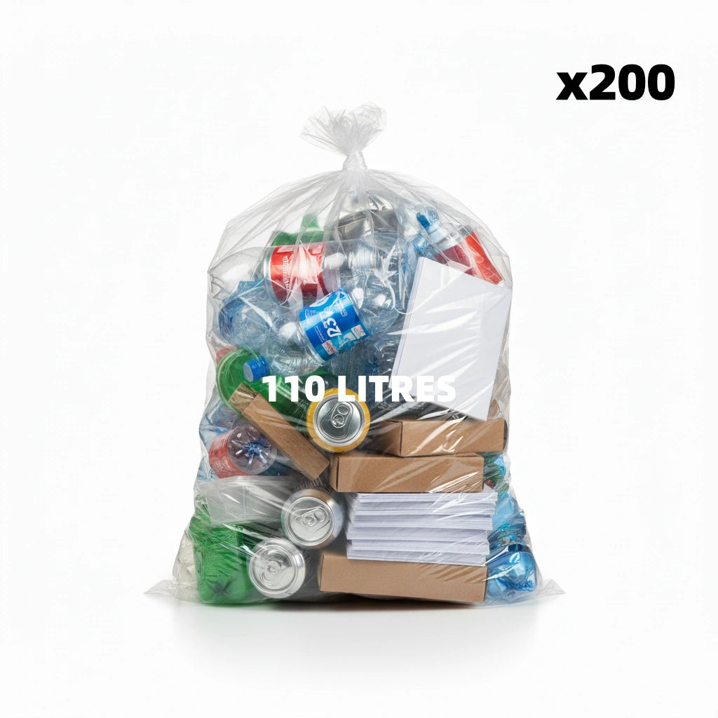 Sac poubelle - 110L - Transparent - 200 sacs - 22µ
