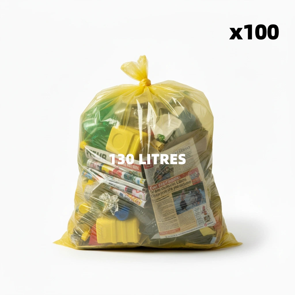 Sac poubelle - 130L - Jaune - 100 sacs - 40µ