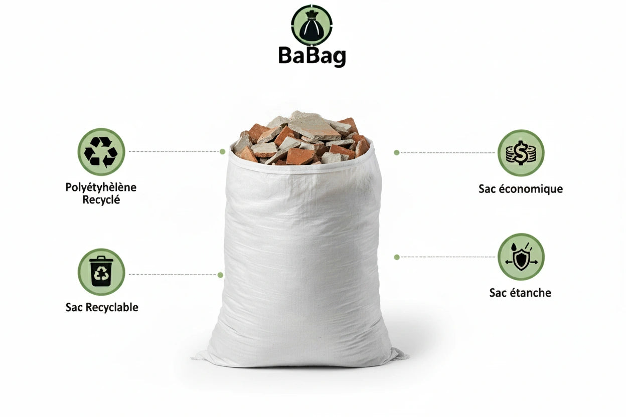 Sac résistant pour gravats - 64L - Blanc - 100 sacs - 67µ