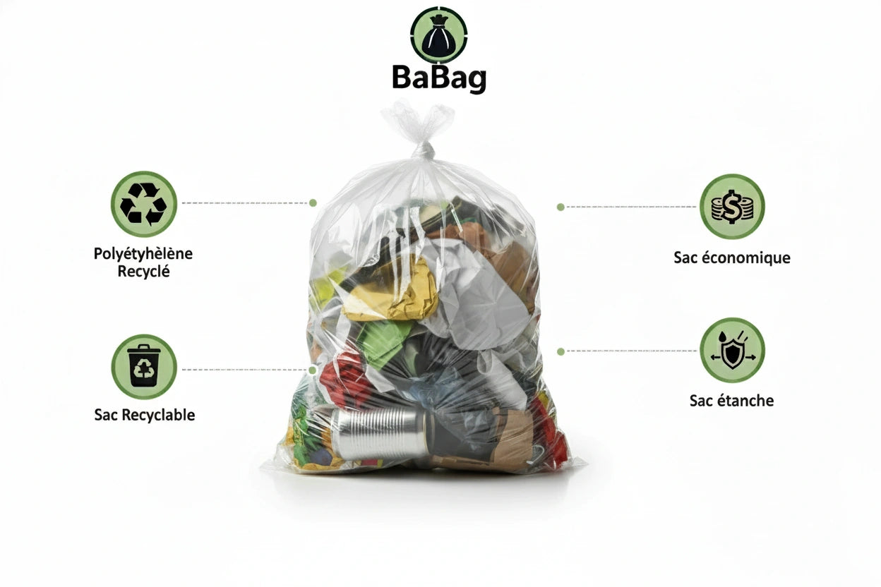 Sac poubelle - 30L - Transparent - 500 sacs - 12µ