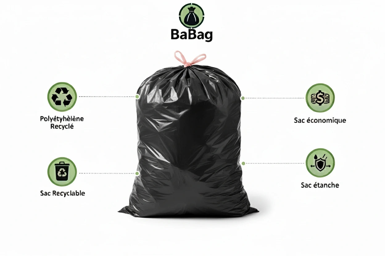 Sac poubelle à lien coulissant - 30L - Noir - 500 sacs - 23µ