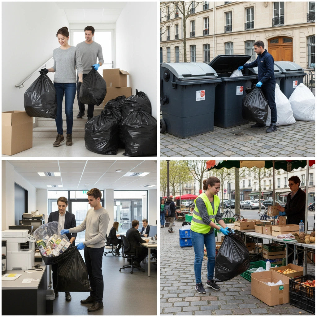 Sac poubelle à lien coulissant - 100L - Noir - 200 sacs - 34µ