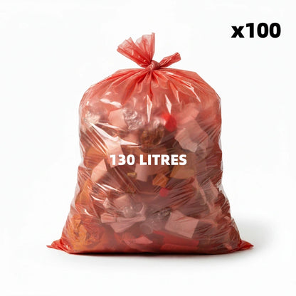 Sac poubelle - 130L - Rouge - 100 sacs - 40µ