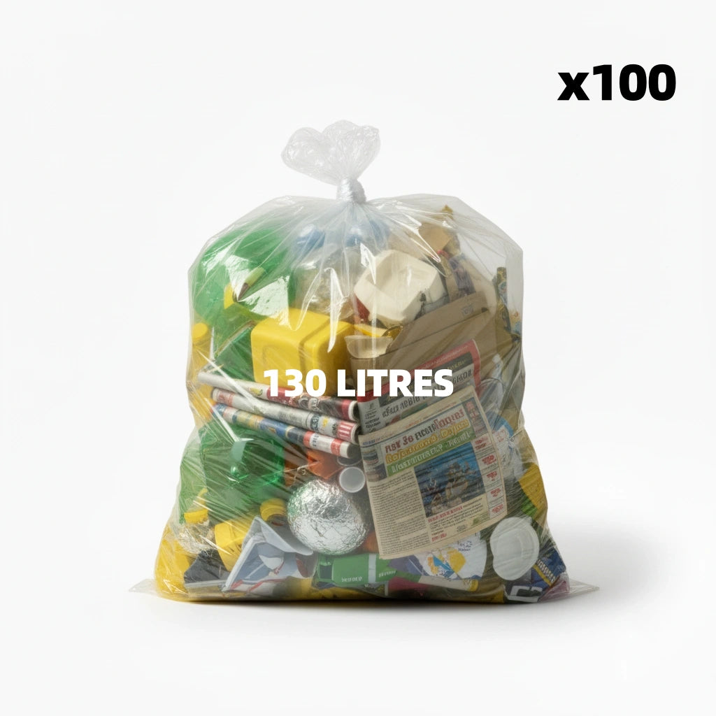 Sac poubelle - 130L - Transparent - 100 sacs - 40µ