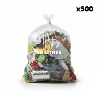 Sac poubelle - 30L - Transparent - 500 sacs - 12µ