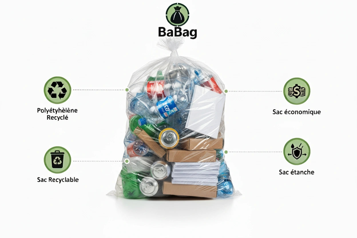 Sac poubelle - 110L - Transparent - 200 sacs - 30µ