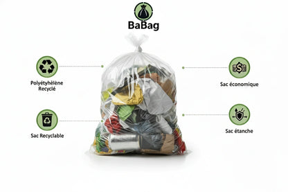 Sac poubelle - 30L - Transparent - 500 sacs - 12µ