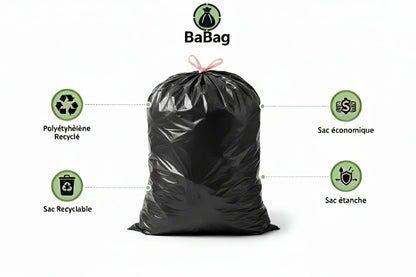 Sac poubelle à lien coulissant - 30L - Noir - 500 sacs - 23µ