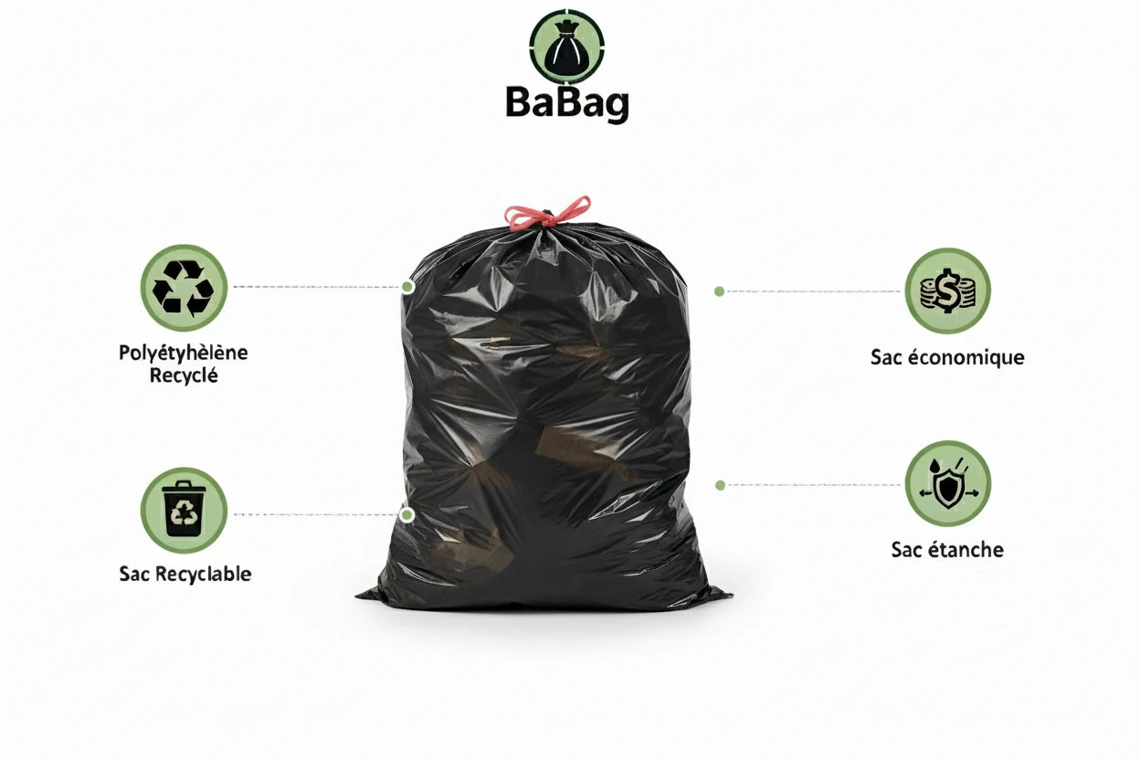 Sac poubelle à lien coulissant - 100L - Noir - 200 sacs - 34µ