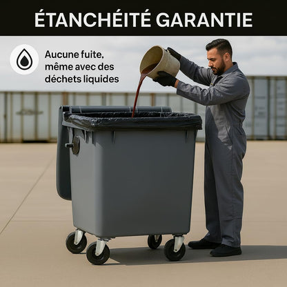 Housse pour conteneur-1000/1100L-Noir-50sacs-30µ
