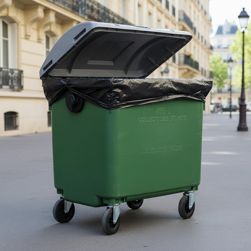 Housse pour conteneur - 750L - Noir - 50 sacs - 30µ